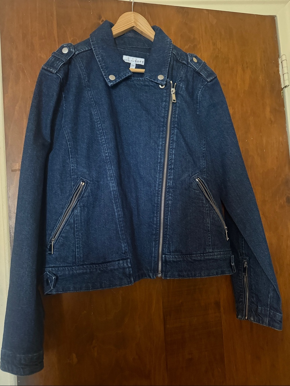 LOFT Women's Dark Denim Moto-Style Jean Jacket